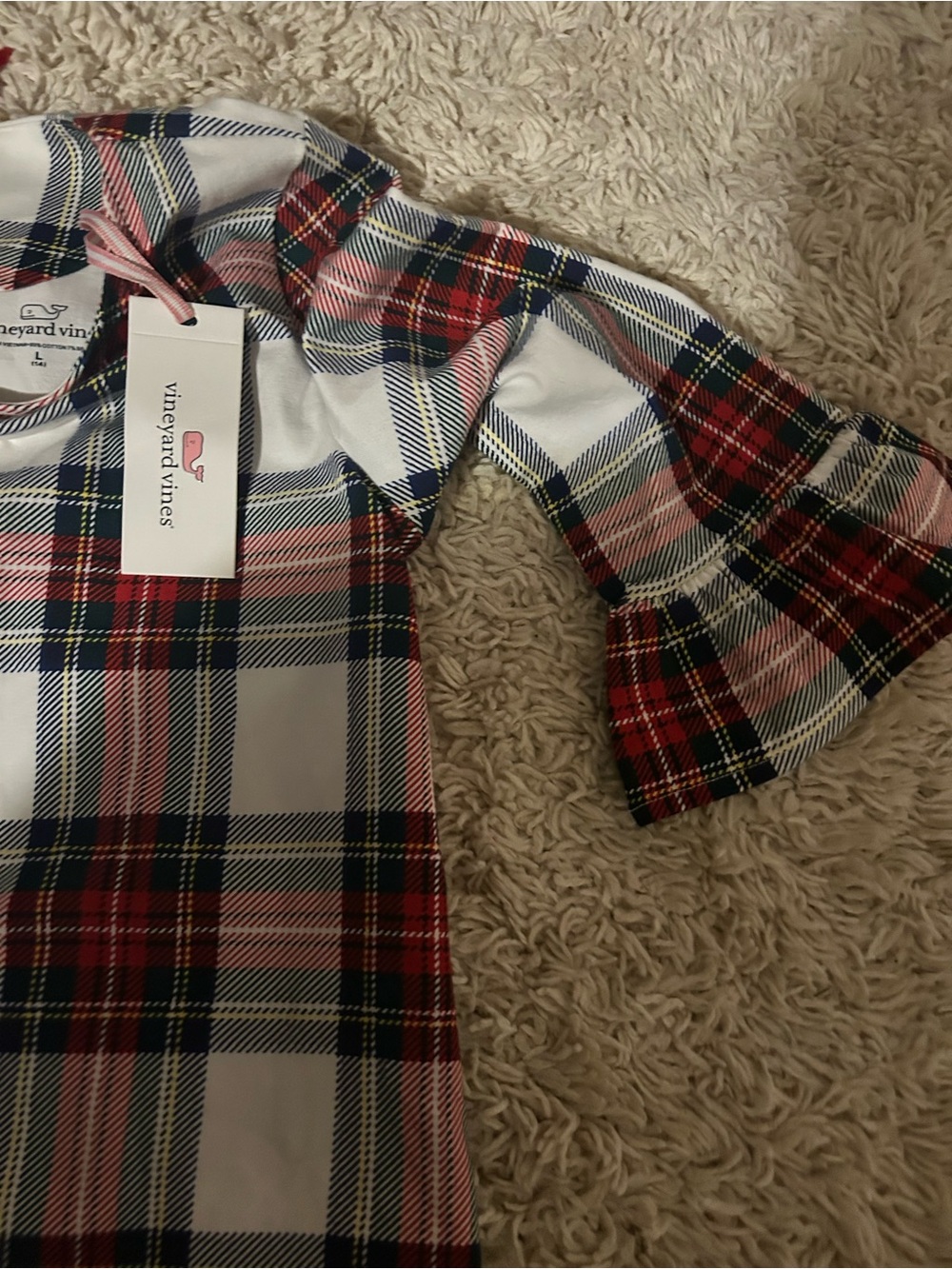 Vineyard Vines Plaid Bell Sleeve Top in Red, Navy & Pink